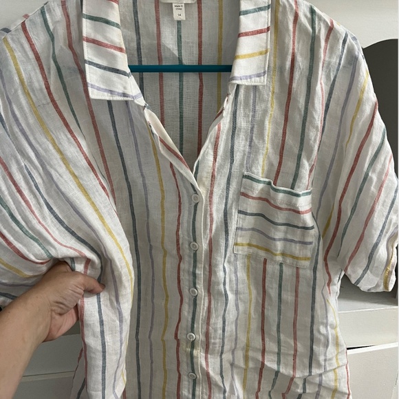 Garnet Hill- Colorful Striped Linen Button Up front Shirt - Picture 3 of 8